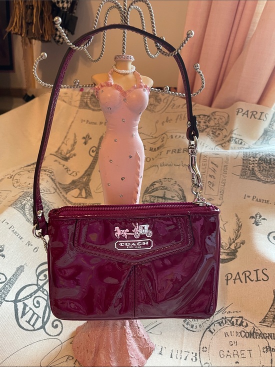 Coach Handbags - Coach Madison Patent Leather Mini Wristlet in Deep Plum
